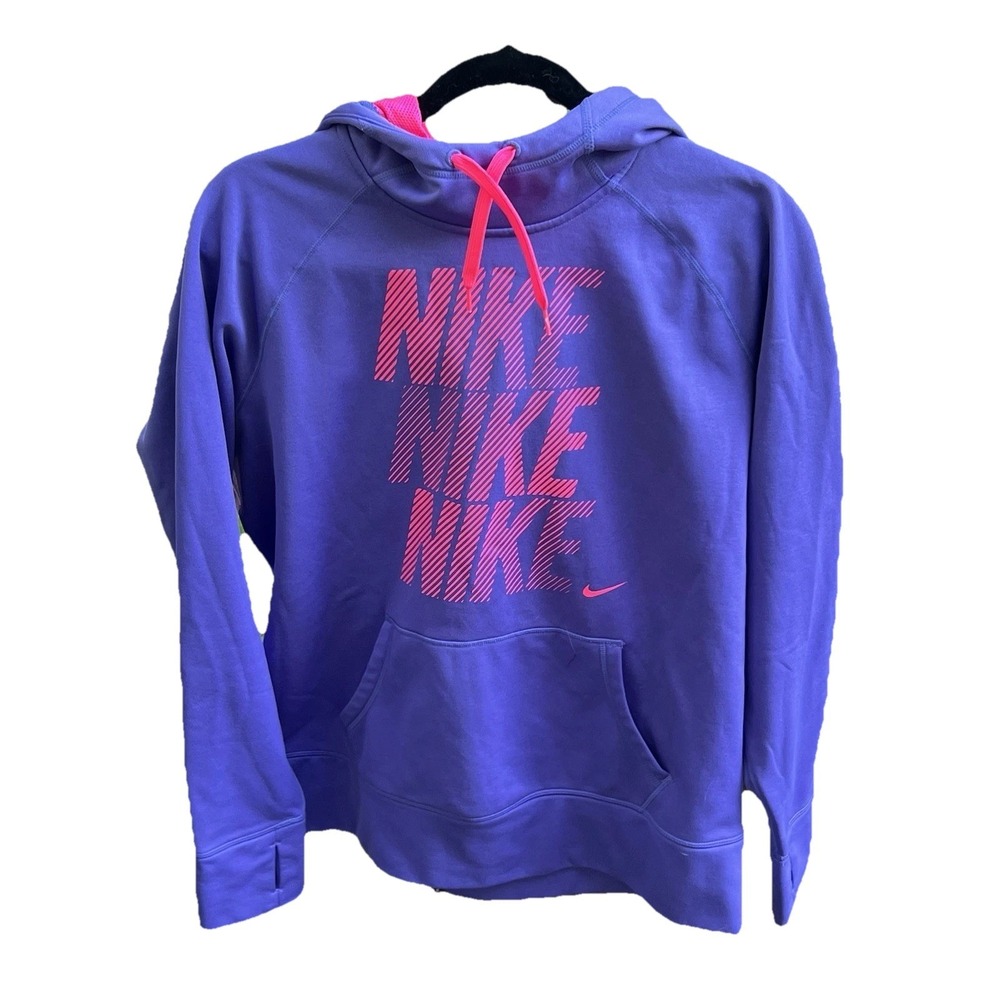 Nike Therma-FIT Hoodie Womens XL Purple Pink Pullover Sweatshirt Thumbhole